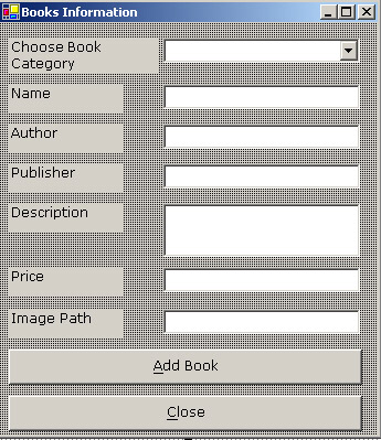 this figure shows the book information window where an administrator can add books in the available book categories.