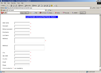 click to expand: this figure shows the customer registration web page that provides the fields to enter the information required to register.