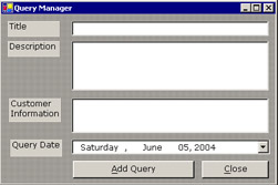 click to expand: this figure shows the query manager window where the administrator can enter customer queries.