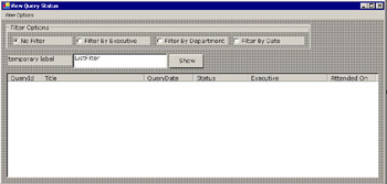 click to expand: this figure shows the view query status window, which consists of the view options menu. the administrator can view the status of queries submitted by customers using this window.