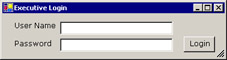 this figure shows the executive login window that enables executives to specify login information to access the queries.