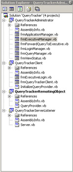 click to expand: this figure shows the solution explorer for the querytracker application that shows the projects used in this application.
