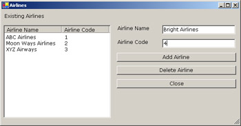 click to expand: this figure shows the information about a new airline in the airlines window.