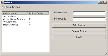 click to expand: this figure shows the airlines window after an end user adds a new airline.