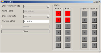 click to expand: this figure shows the row and location combination that enables an end user to select a seat for a traveler.