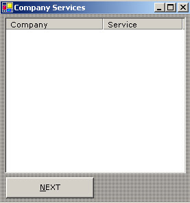 this figure shows the company services window that displays the company names and the services in a location selected by the end user.