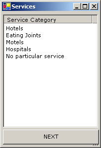 this figure shows the services window that displays the service categories to the end user.