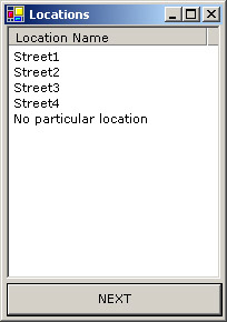 this figure shows the locations window that displays various locations to the end user, where the end user can look for a particular service.